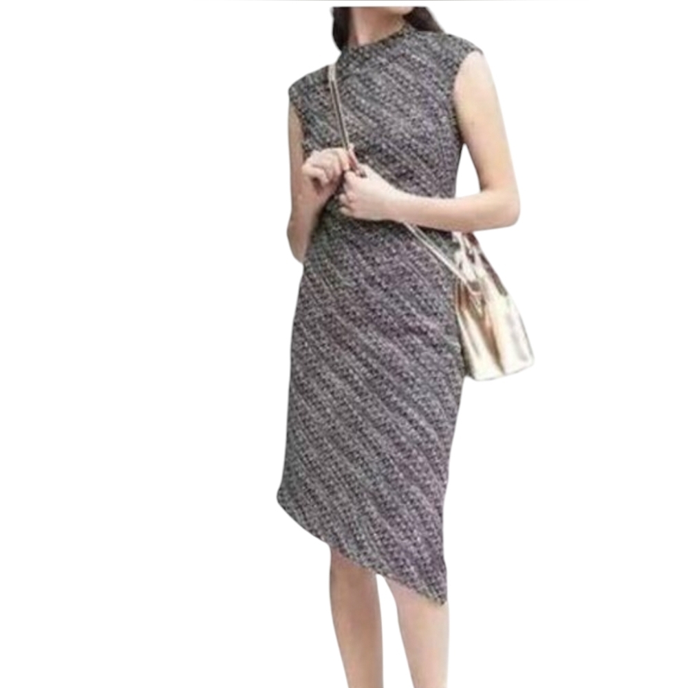 NWT Banana Republic Tweed Black White Asymmetrical Mock Neck Dark Academia - Picture 8 of 12